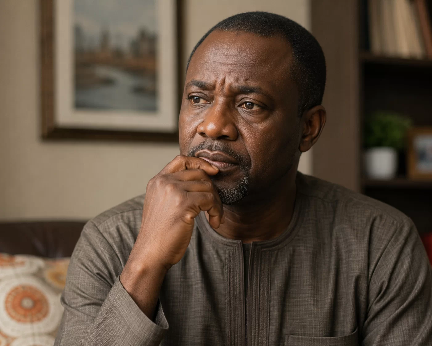 Thoughtful Nigerian adult reflecting on health